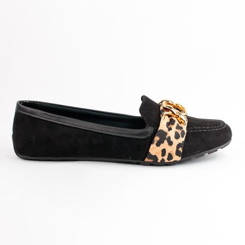 Mocassim Detalhe Animal Print Liamar Preto