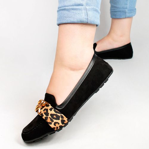 Mocassim Detalhe Animal Print Liamar Preto