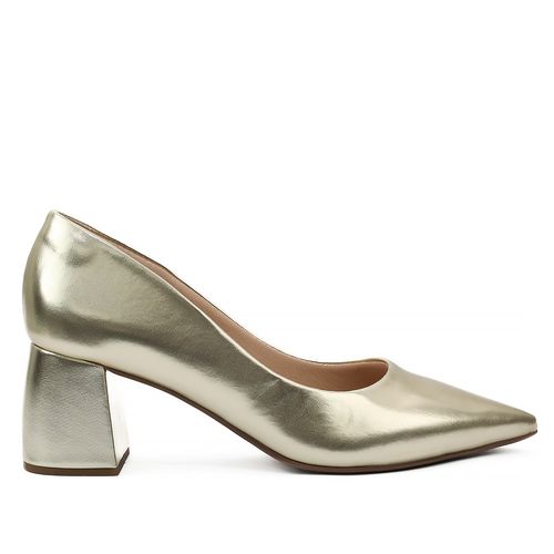 Scarpin Salto Bloco Areta Ouro Light