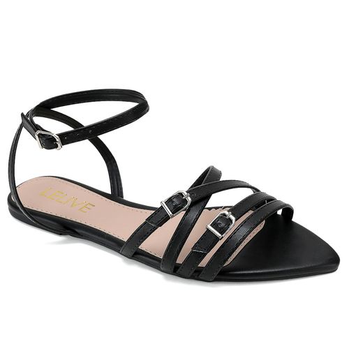 Rasteira Bico Folha Florear Preto
