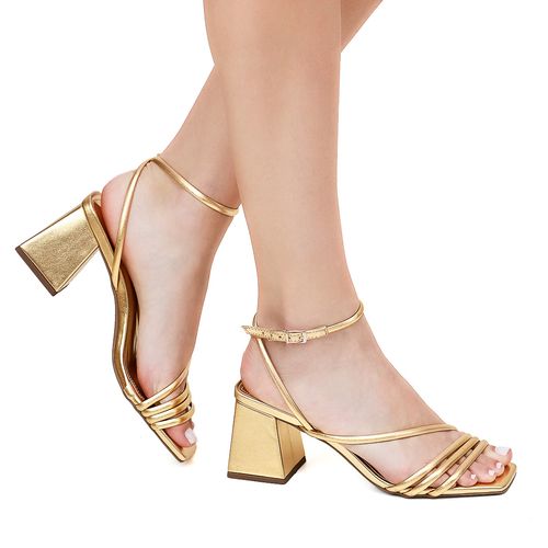 Sandália Salto Bloco Vic Ouro