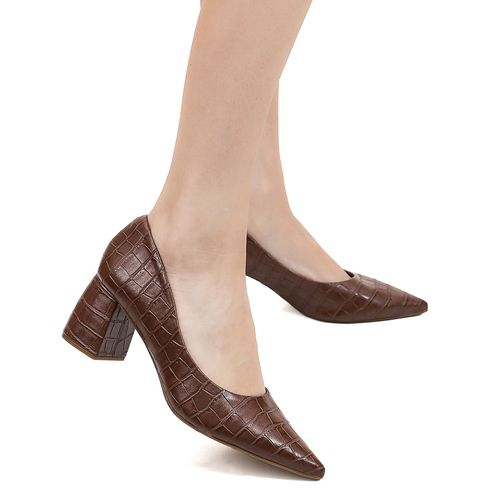 Scarpin Croco Piatã Cacau