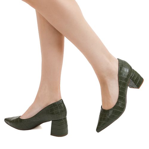 Scarpin Croco Piatã Oliva