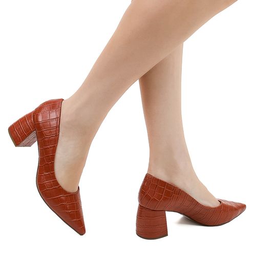 Scarpin Croco Piatã Caramelo